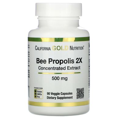 Прополіс 2X концентрований екстракт California Gold Nutrition (Bee Propolis 2X Concentrated Extract) 500 мг 90 вегетаріанських капсул