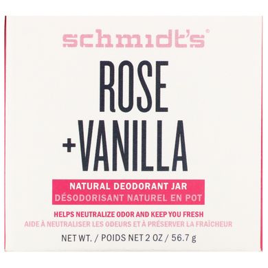 Натуральний дезодорант в баночці, троянда і ваніль, Schmidt's Naturals, 56,7 г