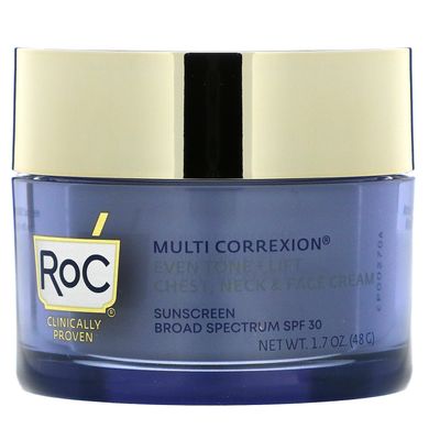 RoC, Multi Correxion, рівний тон + підтяжка, крем для грудей 5 в 1, шиї та обличчя, SPF 30, 1,7 унції (48 г)