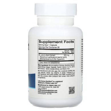 Екстракт звіробою, St. John's Wort Extract, Lake Avenue Nutrition, 300 мг, 90 вегетаріанських капсул