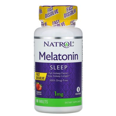 Мелатонін швидкого вивільнення Natrol (Melatonin fast disolve) зі смаком полуниці 1 мг 90 таблеток