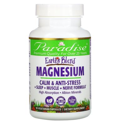 Магній, Earth's Blend, Magnesium, Paradise Herbs, 90 вегетаріанських капсул
