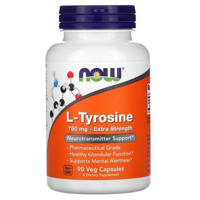 Тирозин Now Foods (L-Tyrosine) 750 мг 90 вегетаріанських капсул