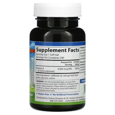 Вітамін A Carlson Labs (Vitamin A) 15000 МО 240 капсул
