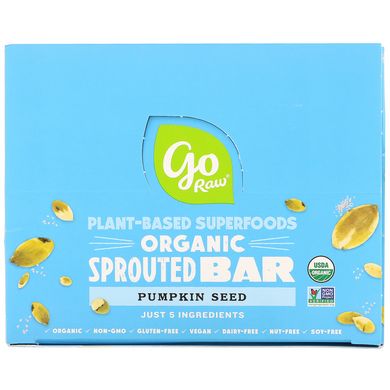 Органічний батончик з пророщених зерен Go Raw (Organic Sprouted Bar) 10 шт. зі смаком гарбузове насіння