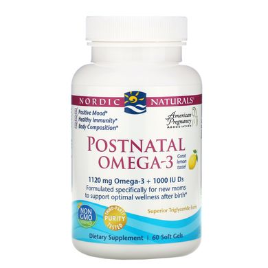 Омега-3 для молодих мам Nordic Naturals (Postnatal Omega-3) 1120 мг зі смаком лимона 60 капсул