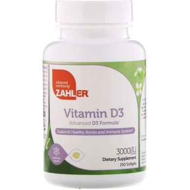 Вітамін Д3 формула Zahler (Vitamin D3 Advanced Formula) 3000 МО 250 гелевих капсул