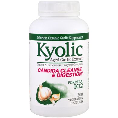 Формула 102, витриманий екстракт часнику, очищення від кандиди і покращення травлення, Kyolic, 200 вегетаріанських капсул