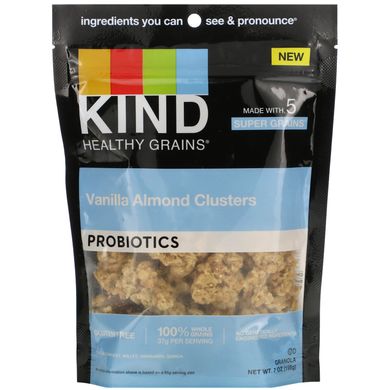 Пробіотик, ванільний мигдаль, Healthy Grains, Probiotic, Vanilla Almond Clusters, KIND Bars, 198 г