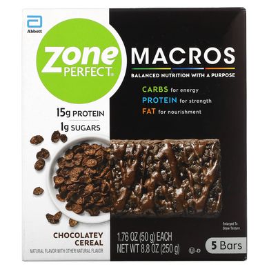 Батончики шоколад ZonePerfect (MACROS Bars Chocolatey Cereal) 5 батончиків по 50 г