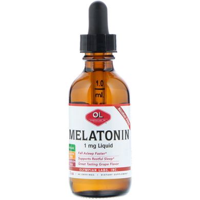 Мелатонін, без спирту, зі смаком винограду, Olympian Labs Inc, 1 мг, 2 унц