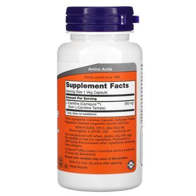 Карнитин Now Foods (L-Carnitine) 500 мг 60 растительных капсул купить в Киеве и Украине