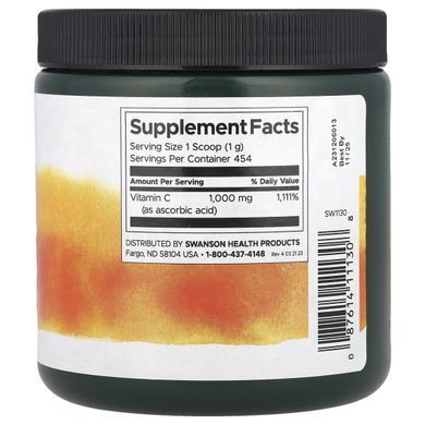 Порошок витамина С - 100% чистый, Vitamin C Powder - 100% Pure, Swanson, 1,000 мг, 454 грам купить в Киеве и Украине