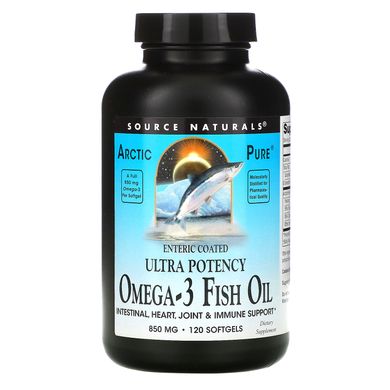 Рыбий жир, Омега-3, высокоактивный, Arctic Pure Omega-3 Fish Oil, Source Naturals, 850 мг, 120 капсул купить в Киеве и Украине