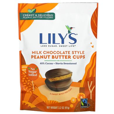 Lily's Sweets, Молочний шоколад, чашки з арахісовим маслом, без додавання цукру, 3,2 унції (91 г)