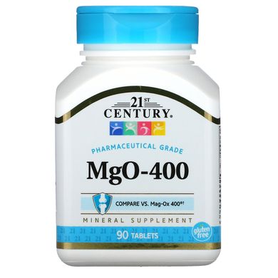 MgO, Оксид магнію, 21st Century, 400 мг, 90 таблеток