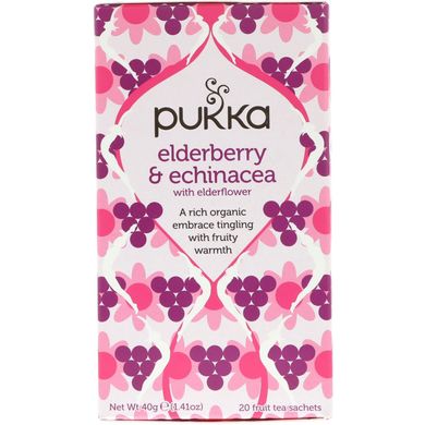 Органічний трав'яний чай бузина та ехінацея Pukka Herbs (Organic Herbal Tea Elderberry & Echinacea) 20 пакетиків по 40 г
