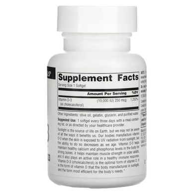 Вітамін D-3 Source Naturals (Vitamin D-3) 10000 МО 60 гелевих капсул