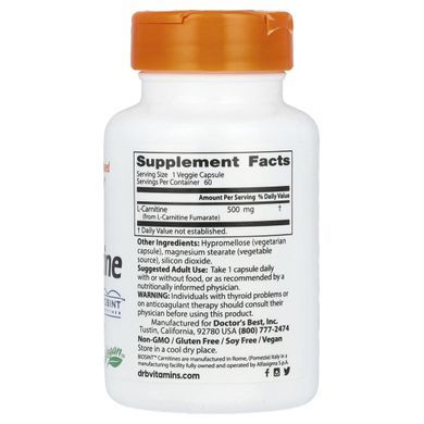 Л-карнитин фумарат Doctor's Best (L-Carnitine Fumarate) 855 мг 60 капсул купить в Киеве и Украине