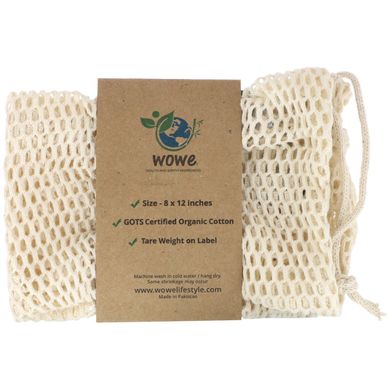 Сертифицированная сетчатая сумка из органического хлопка Wowe (Certified Organic Cotton Mesh Bag) 1 сумка 20 см х 30,5 см купить в Киеве и Украине