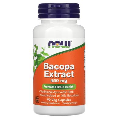 Бакопа екстракт Now Foods (Bacopa Extract) 450 мг 90 капсул