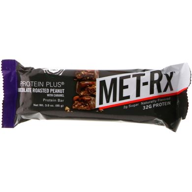 Батончик протеїн плюс, шоколад зі смаженого арахісу і карамель, MET-Rx, 9 батончиків, 3,0 унції (85 г) кожен
