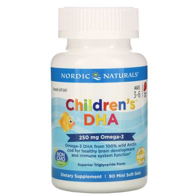 Дитячі DHA, Children's DHA, полуниця, Nordic Naturals, 250 мг, 90 м'яких мінікапсул
