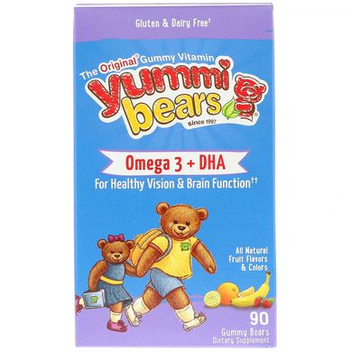 Омега-3 для детей Hero Nutritional Products (Yummi Bears Omega 3+DHA) 35 мг 90 жевательных конфет с фруктовым вкусом купить в Киеве и Украине