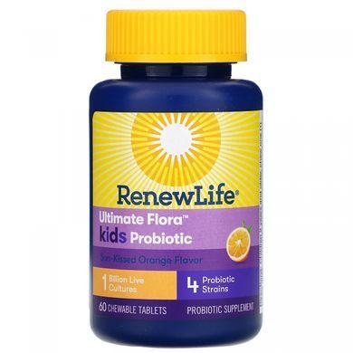 Пробиотик для детей Renew Life (Ultimate Flora Kids Probiotic) 1 млрд КОЕ 60 жевательных таблеток с апельсиновым вкусом купить в Киеве и Украине