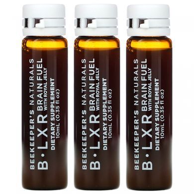 Vitamins for the brain, B. LXR Brain Fuel, Beekeepers Naturals, 3 bottles of 10 ml each.
