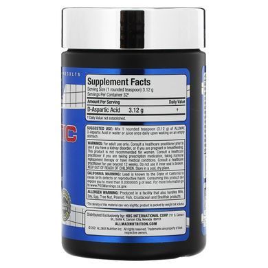 100% фармацевтическая категория, D-аспарагиновая кислота, 3, ALLMAX Nutrition,5 унции (100 г) купить в Киеве и Украине