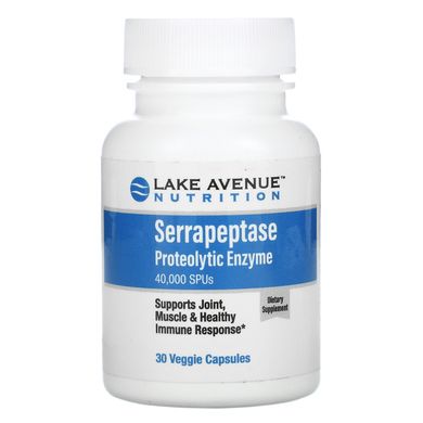 Серрапептаза, протеолітичний фермент, Serrapeptase, Proteolytic Enzyme, Lake Avenue Nutrition, 40000 МО, 30 вегетаріанських капсул