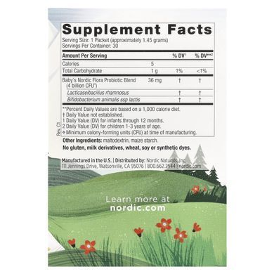 Probiotic for Children Nordic Naturals (Nordic Flora Babys Probiotic Powder) 4 billion CFU 30 packets