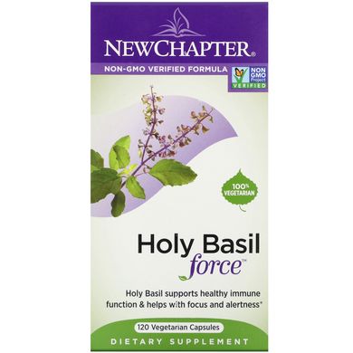 Базилік священний, харчова добавка на основі базиліка священного, Holy Basil Force, New Chapter, 120 капсул в рослинній оболонці