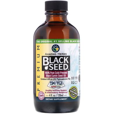 Чорне насіння, на 100% увесь усе насіння чорного кмину холодного вичавлення, Amazing Herbs, 4 рі унцій (120 мл)