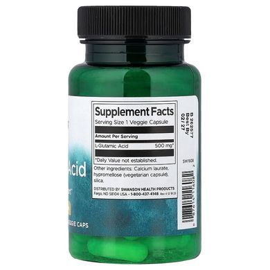 Глютамінова кислота Swanson (Glutamic Acid) 500 мг 60 капсул