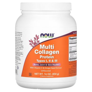 Мультиколагеновий протеїн типи I II та III без смаку NOW Foods (Multi Collagen Protein) 454 г