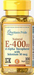Витамин Е-Селен натуральный, Vitamin E-with Selenium Natural, Puritan's Pride, 400 МЕ, 100 капсул купить в Киеве и Украине