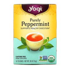 Organic, Purely Peppermint, без кофеина, Yogi Tea, 16 чайных пакетиков, 0,85 унции (24 г) купить в Киеве и Украине