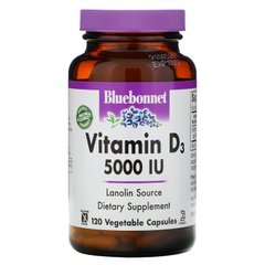 Вітамін D3, Bluebonnet Nutrition, 5000 МО, 120 капсул в рослинній оболонці