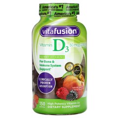 Вітамін Д3 для підтримки імунітету і здоров'я кісток, з натуральним смаком персика, ожини та полуниці, 2000 МО, VitaFusion, 150 жувальних таблеток