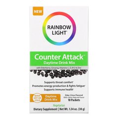 Rainbow Light, Counter Attack, денна суміш для напоїв з бузиною, женьшенем, вітамінами C, B12 та цинком, бузини та цитрусових, 10 пакетів по 0,1 унції (3,8 г) кожен