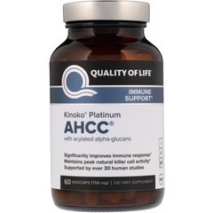 Kinoko Platinum AHCC, иммунная поддержка, Quality of Life Labs, 750 мг, 60 растительных капсул купить в Киеве и Украине