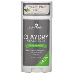 Мужской дезодорант ClayDry з ароматом сандалового дерева, Zion Health, 2,5 унції (70 г)