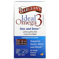 Barlean's, Ideal Omega 3, апельсин, 1000 мг EPA/DHA, 60 м'яких таблеток