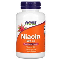 Витамин В3 Ниацин Now Foods (Niacin) 500 мг 100 капсул купить в Киеве и Украине