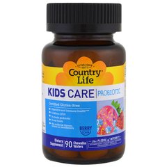 Пробіотик для дітей Country Life (Kids Care Probiotic) 5 млрд КУО 90 жувальних вафель з ягідним смаком