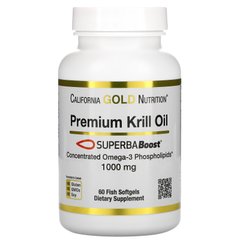 Масло криля премиального качества California Gold Nutrition (SUPERBABoost Premium Krill Oil) 1000 мг 60 капсул купить в Киеве и Украине