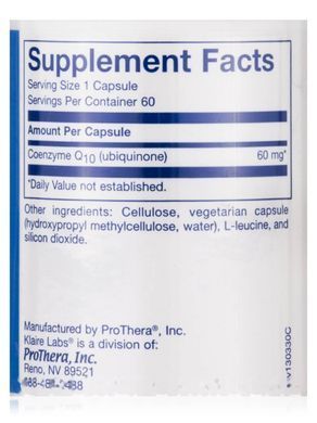 Coenzyme Q10 Klaire Labs 60 mg 60 capsules