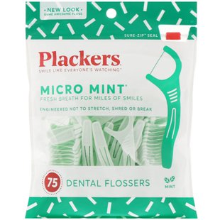 Micro Mint, зубочистки с нитью, мята, Plackers, 75 шт. купить в Киеве и Украине